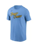 Men's Nike Christian Yelich Powder Blue Milwaukee Brewers City Connect Name and Number T-shirt