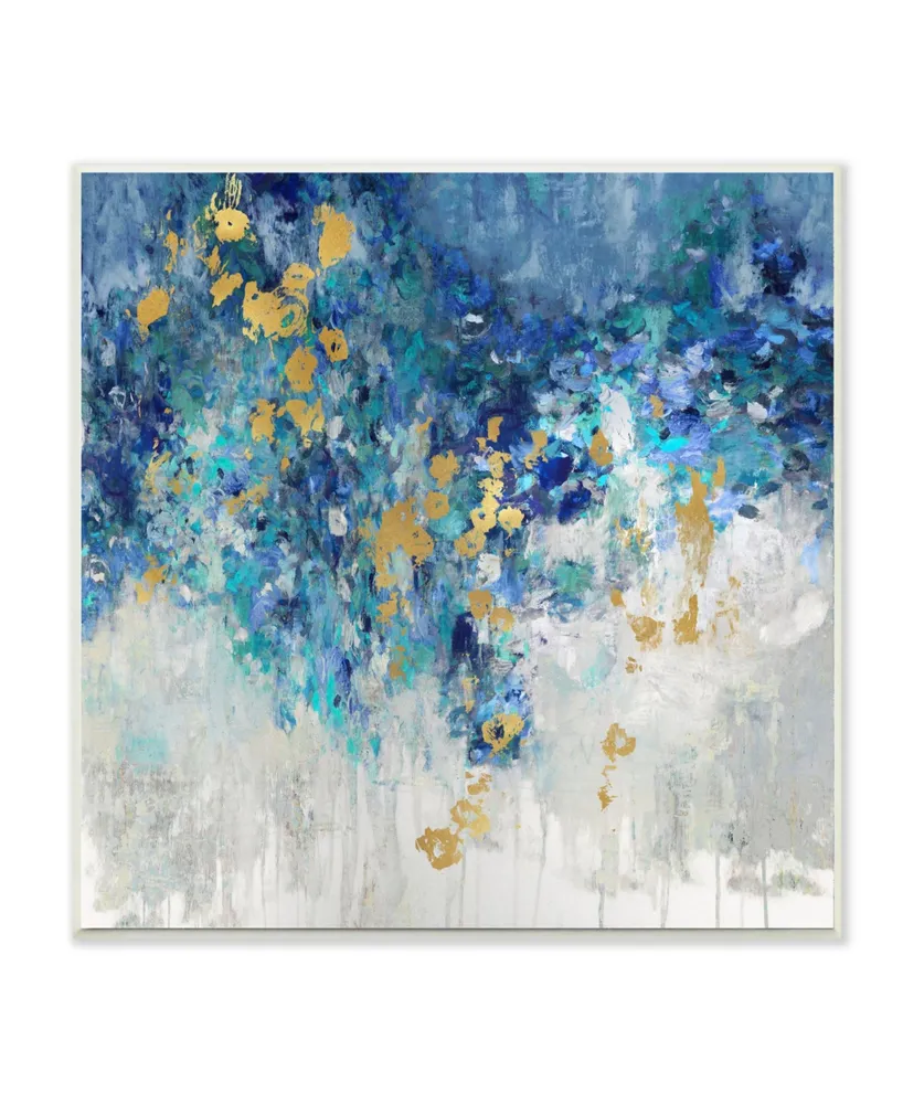 Stupell Industries Abstract Blue Gold-Tone Paint Design Art, 12" x 12"