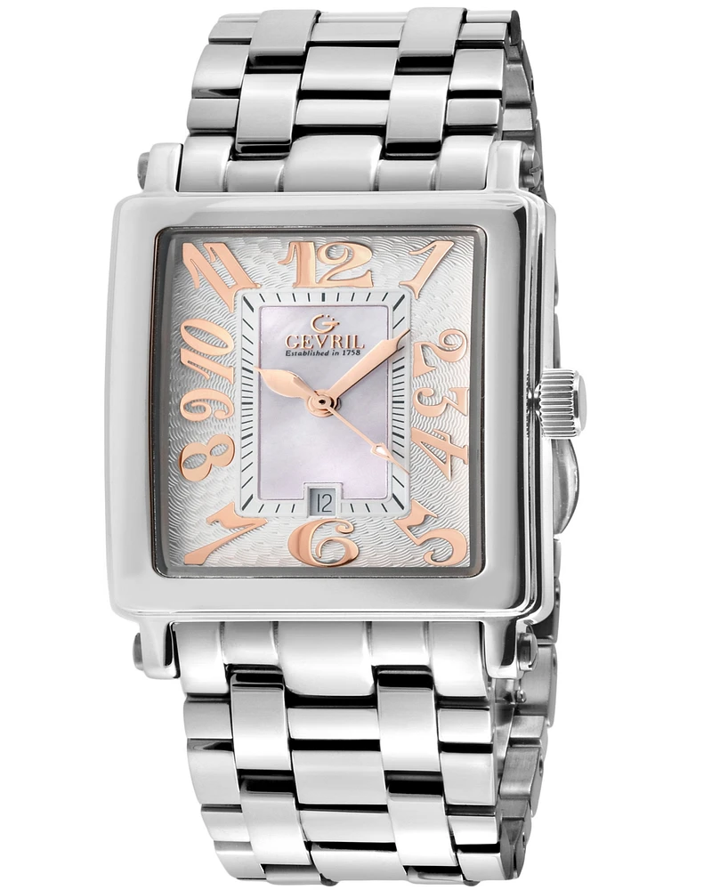 Gevril Women's Avenue of Americas Mini Swiss Quartz Silver-Tone Stainless Steel Bracelet Watch 32mm