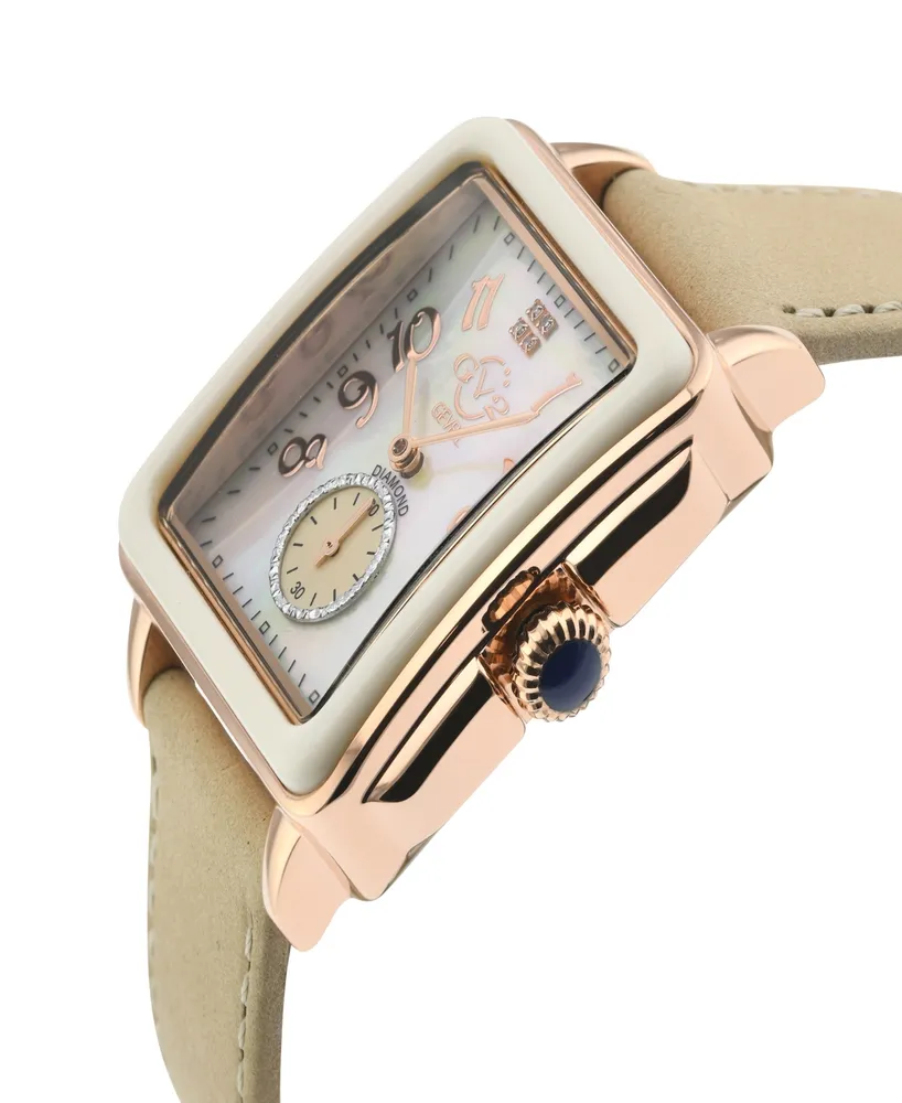 Gevril Women's Bari Enamel Swiss Quartz Italian Tan Leather Strap Watch 34mm
