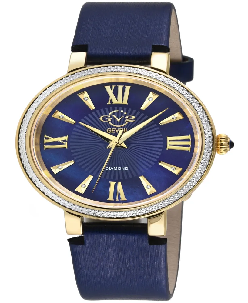 Gevril Women's Genoa Swiss Quartz Italian Blue Leather Strap Watch 36mm