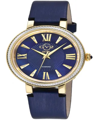 Gevril Women's Genoa Swiss Quartz Italian Blue Leather Strap Watch 36mm - Gold