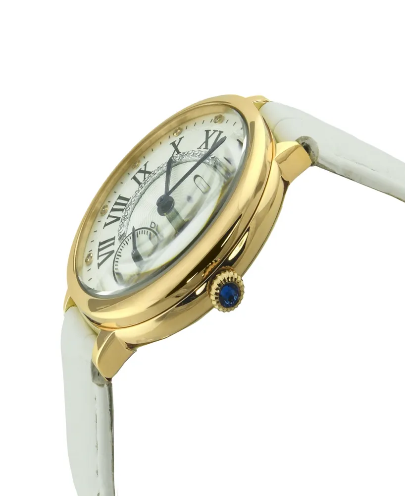 Gevril Women's Rome Swiss Quartz White Genuine Leather Strap Watch 36mm - Gold