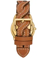 Tory Burch Women's The Miller Brown Braided Leather Strap Watch 32mm