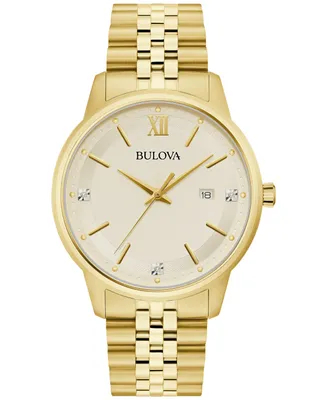 Bulova Men's Classic Diamond Accent Gold-Tone Stainless Steel Bracelet Watch 41mm - Gold