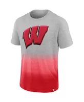Men's Fanatics Heathered Gray and Red Wisconsin Badgers Team Ombre T-shirt