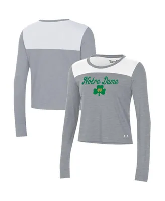Women's Under Armour White and Gray Notre Dame Fighting Irish Vault Cropped Long Sleeve T-shirt