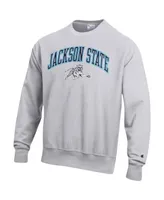 Men's Champion Heathered Gray Jackson State Tigers Arch Over Logo Reverse Weave Pullover Sweatshirt