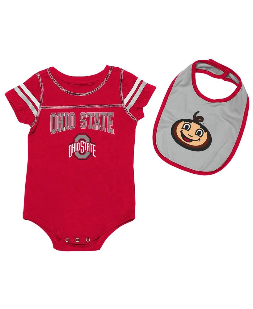 Boys and Girls Newborn and Infant Colosseum Scarlet, Gray Ohio State Buckeyes Chocolate Bodysuit and Bib Set