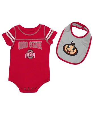 Boys and Girls Newborn and Infant Colosseum Scarlet, Gray Ohio State Buckeyes Chocolate Bodysuit and Bib Set