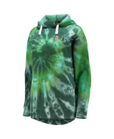 Women's Colosseum Green Miami Hurricanes Slow Ride Spiral Tie-Dye Oversized Pullover Hoodie