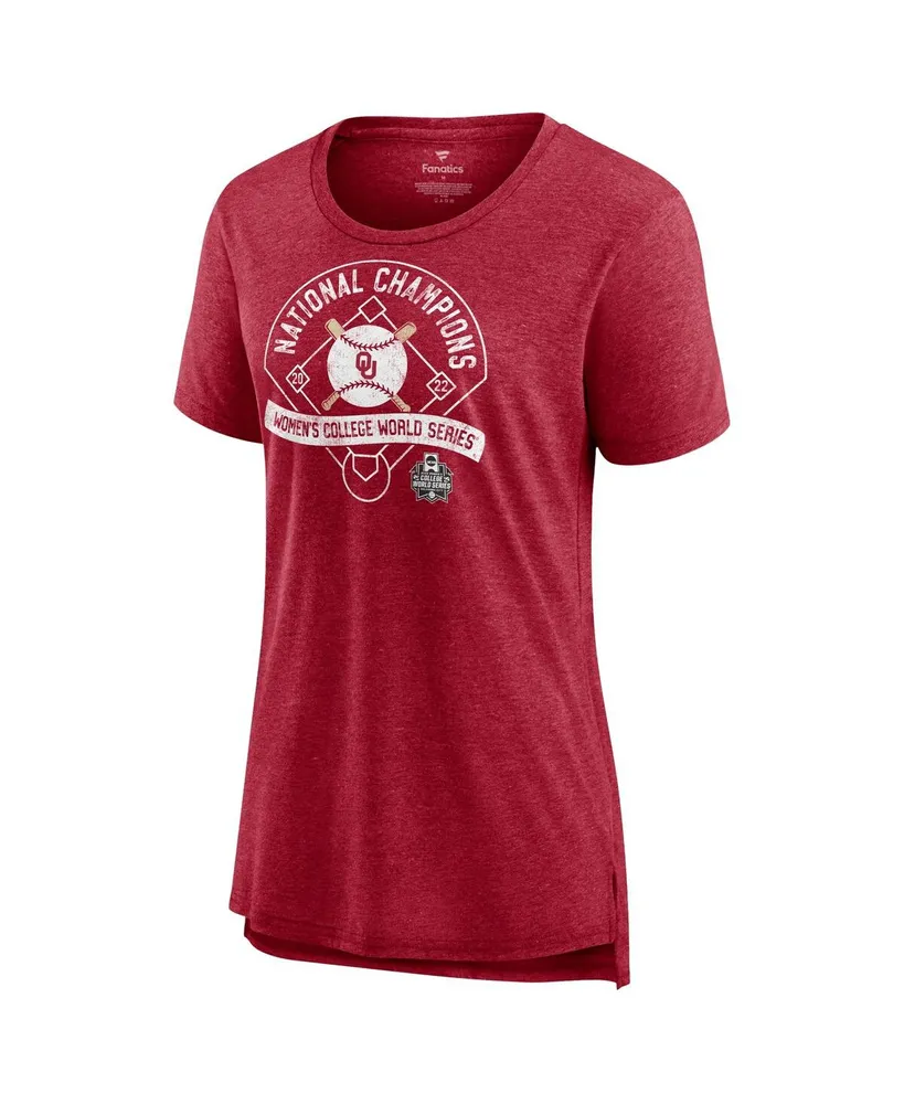 Women's Fanatics Heathered Crimson Oklahoma Sooners 2022 Ncaa Softball Women's College World Series Champions Slide Schedule T-shirt