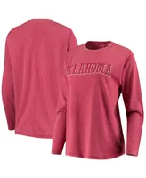 Women's Pressbox Crimson Oklahoma Sooners Tonal Block Vintage Wash Long Sleeve T-shirt