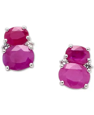 Sapphire (7 ct. t.w.) & White (3/8 Stud Earrings Sterling Silver (Also available Ruby Emerald)