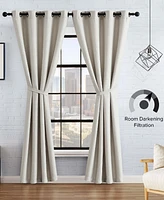 Lucky Brand Ember Thermal Woven Room Darkening Grommet Window Curtain Panel Pair with Tiebacks