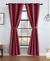 Lucky Brand Solana Thermal Woven Room Darkening Grommet Window Curtain Panel Pair with Tiebacks