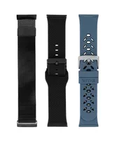 WITHit Black Stainless Steel Mesh Band, Bluestone and Black Premium Sport Silicone Band and Black Woven Silicone Band Set, 3 Pc Compatible with the Fi