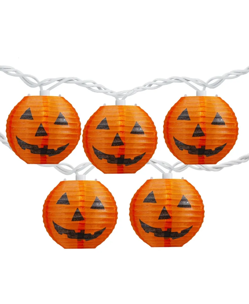 Jack-o-Lantern Paper Lantern 10 Piece Halloween Lights with 8.5' White Wire Set