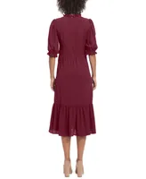 London Times Women's Smocked-Bodice Tiered Midi Dress
