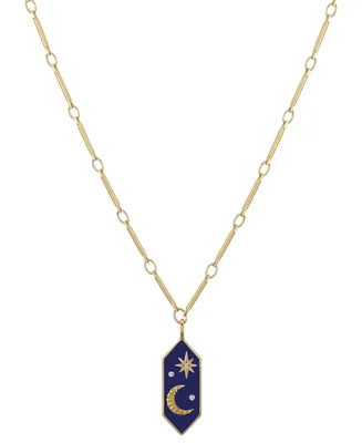 Unwritten Crystal Moon and Star Talisman Link Bar Chain Necklace - Gold
