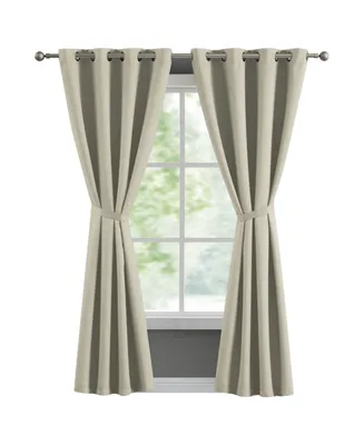 French Connection Ebony Thermal Woven Room Darkening Grommet Window Curtain Panel Pair with Tiebacks