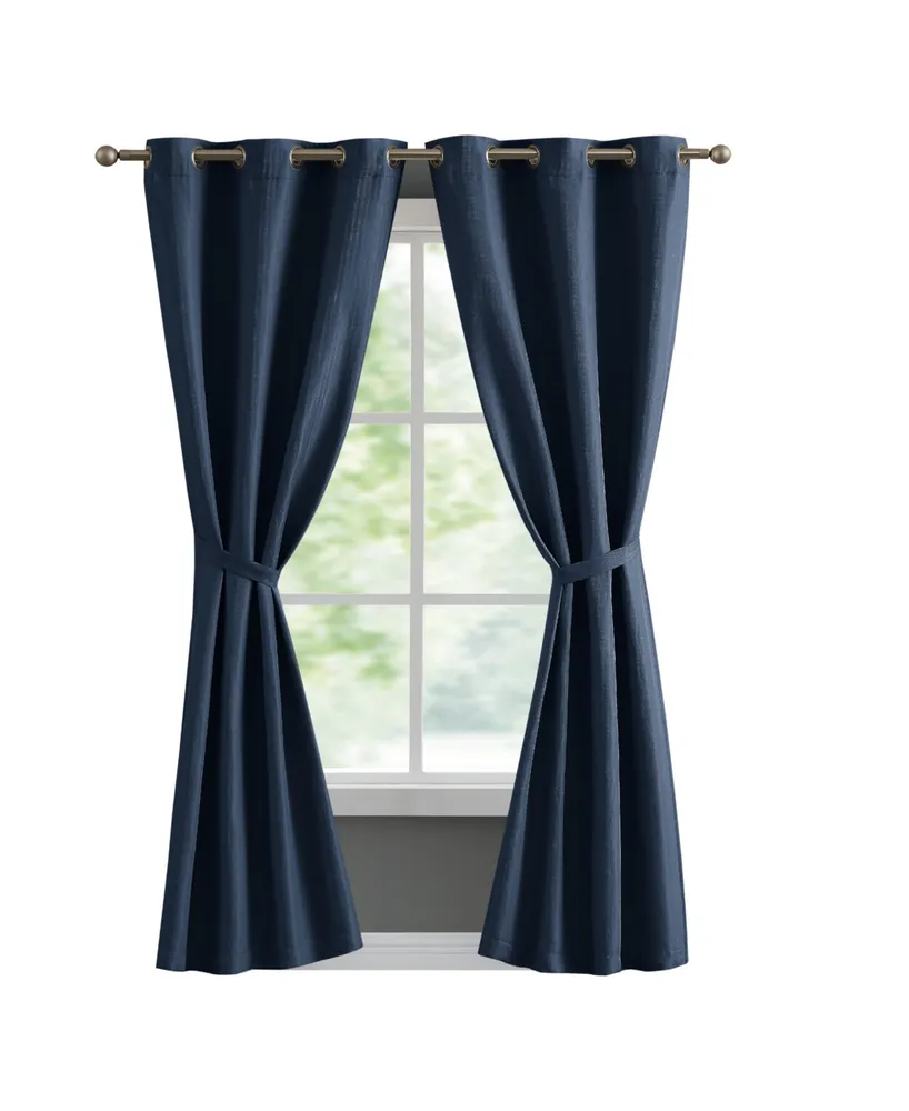 French Connection Tanner Thermal Woven Room Darkening Grommet Window Curtain Panel Pair with Tiebacks