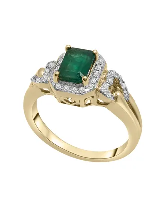 Lab-grown Emerald and Lab-Grown White Sapphire Ring in 14K Gold Over Sterling Silver