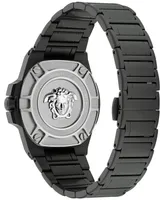 Versace Men's Swiss Greca Reaction Black-Tone Stainless Steel Bracelet Watch 44mm