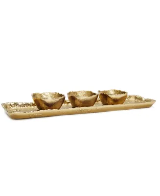 Classic Touch Textured 3 Bowl Relish Dish - Gold