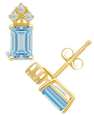 Aquamarine (1 ct. t.w.) and Diamond (1/8 Stud Earrings 14K Yellow Gold or White