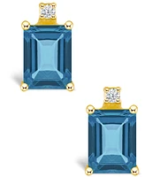 London Blue Topaz (1-3/8 ct. t.w.) and Diamond Accent Stud Earrings 14K Yellow Gold or White