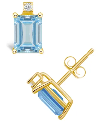 Aquamarine (1 ct. t.w.) and Diamond Accent Stud Earrings 14K White Gold or Yellow