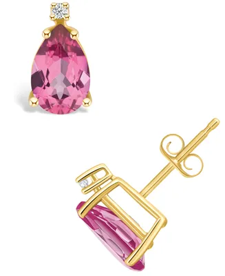 Pink Topaz (2-1/10 ct. t.w.) and Diamond Accent Stud Earrings 14K Yellow Gold or White