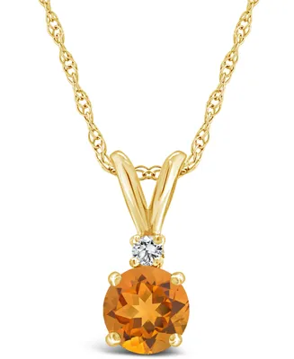 Citrine (3/4 ct.t.w) and Diamond Accent Pendant Necklace in 14K Yellow Gold