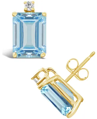 Aquamarine (2- 3/4 ct.t.w) and Diamond Accent Stud Earrings in 14K Yellow Gold