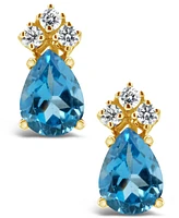 Blue Topaz (1-3/4 ct.t.w) and Diamond (1/8 ct.t.w) Stud Earrings in 14K Yellow Gold