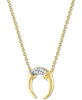 Diamond Accent Crescent Horn Pendant Necklace in 14k Gold-Plated Sterling Silver, 16" + 2" extender - Gold