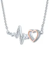 Diamond Accent Heartbeat Heart Pendant Necklace in Sterling Silver & 14k Rose Gold-Plate, 16" + 2" extender