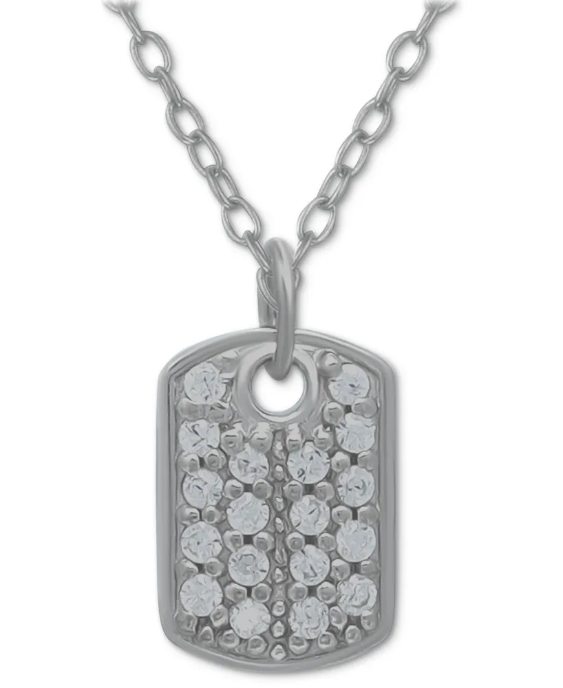 Giani Bernini Cubic Zirconia Dog Tag 18" Pendant Necklace in Sterling Silver, Created for Macy's