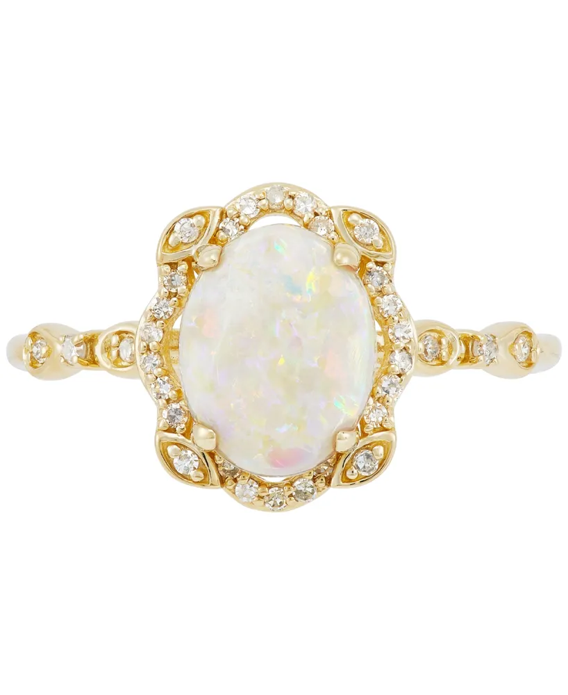 Opal (1 ct. t.w.) & Diamond (1/8 ct. t.w.) Ring in 14k Gold