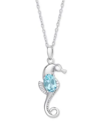 Blue Topaz Seahorse 18" Pendant Necklace (1 ct. t.w.) in Sterling Silver