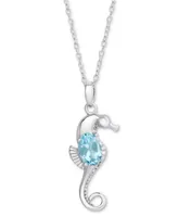 Blue Topaz Seahorse 18" Pendant Necklace (1 ct. t.w.) in Sterling Silver