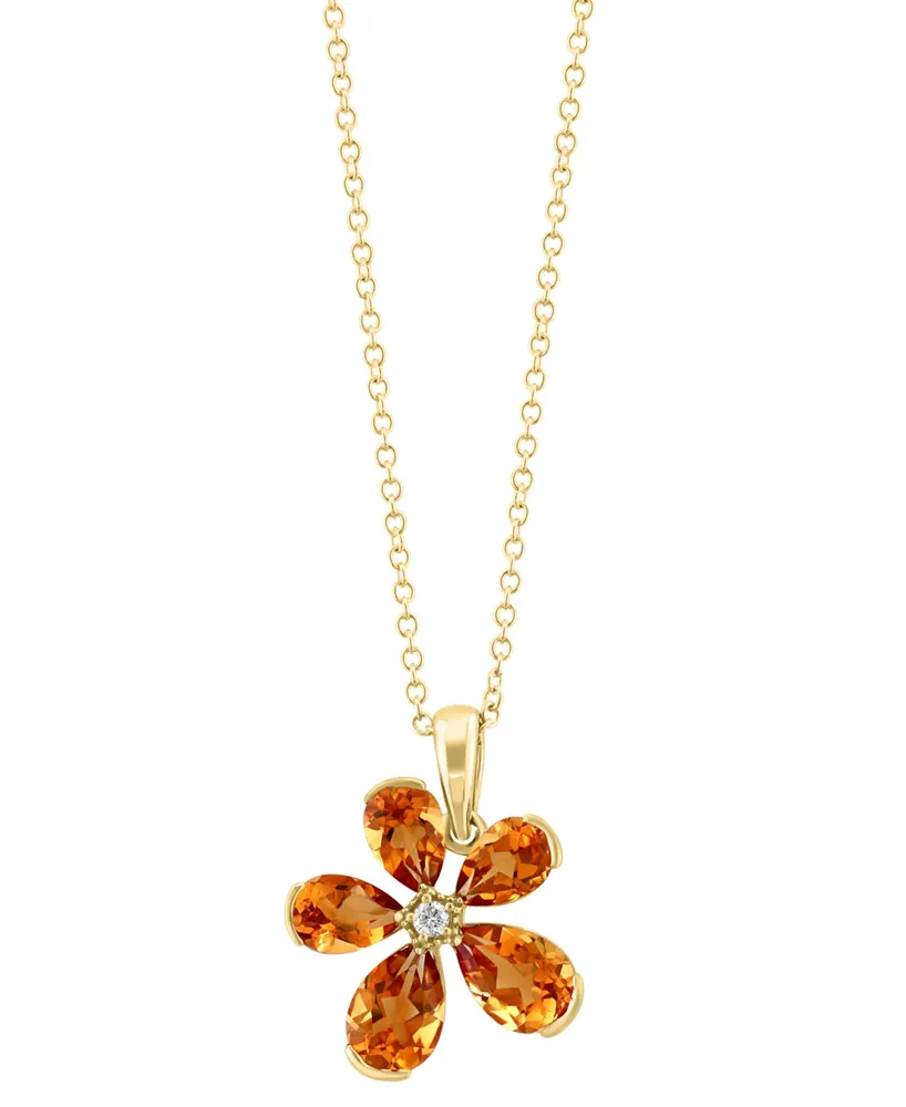 Effy Citrine (2-1/5 ct. t.w.) & Diamond Accent Flower 18" Pendant Necklace in 14k Gold