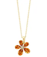 Effy Citrine (2-1/5 ct. t.w.) & Diamond Accent Flower 18" Pendant Necklace in 14k Gold