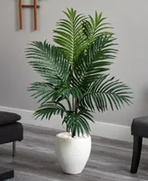 Nearly Natural 4.5' Kentia Palm Artificial Tree in White Oval Planter