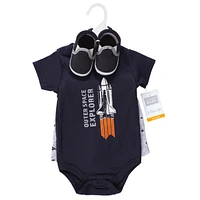 Hudson Baby Boys Cotton Bodysuit, Shorts and Shoe Set, Months