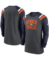 Men's Nike Heathered Charcoal and Navy Denver Broncos Tri-Blend Raglan Athletic Long Sleeve Fashion T-shirt