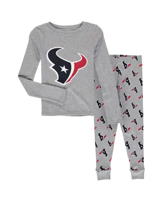Preschool Boys and Girls Heathered Gray Houston Texans Long Sleeve 2 piece T-shirt Pants Sleep Set