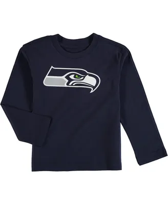 Preschool Boys and Girls Seattle Seahawks Team Logo College Navy Long Sleeve T-shirt