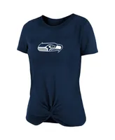 Women's New Era College Navy Seattle Seahawks Slub T-shirt with Front Twist Knot